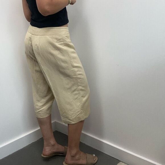 Bandolino Linen Beige Cream Bermuda Shorts Capris Large Button On Waist Size M - Picture 2 of 8